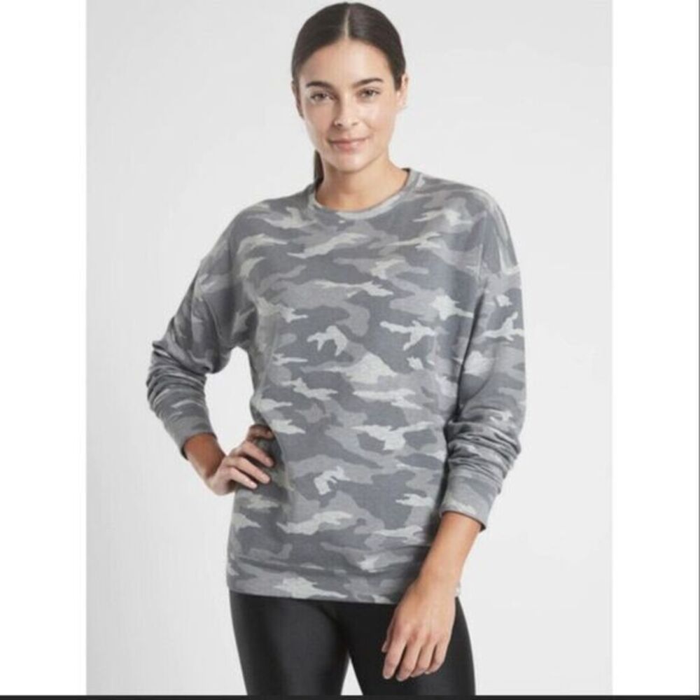 ATHLETA Balance Pullover Sweatshirt Size Medium Camo Lux Dark Gray Top Women's - Picture 2 of 7